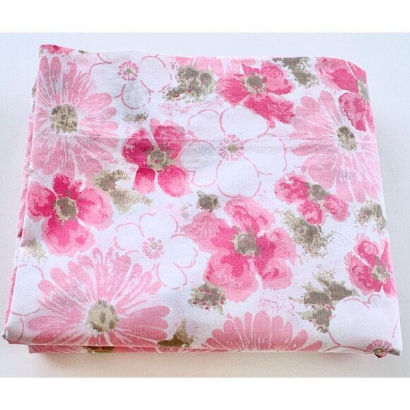 Vintage 70s flat/top sheet, pink floral bedsheet, queen size bed, Dan River - Picture 6 of 7